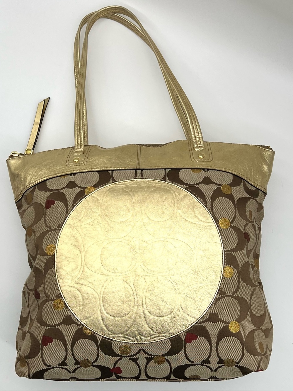 Coach Laura Secret Admirer F18870 Signature Heart Gold Tote Bag